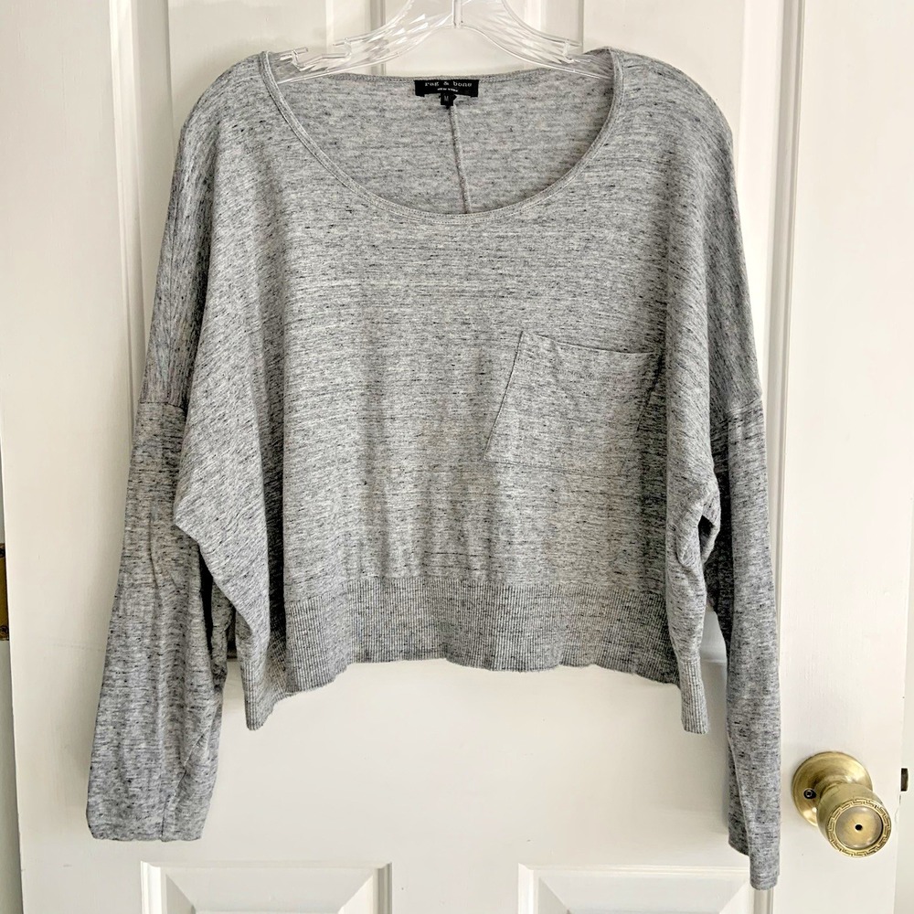 Rag & Bone heather Gray Long Sleeve Pocket Top lightweight cotton Women sz M